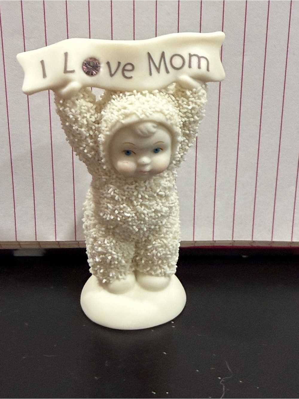 2002 Department 56 Vintage Snowbabies I LOVE MOM Mother's Day Figurine